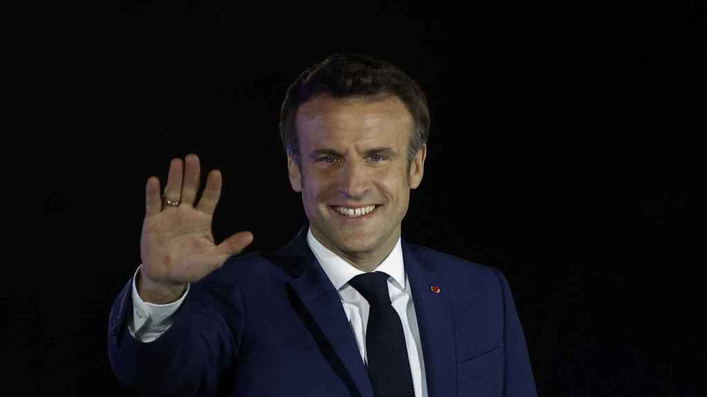 Emmanuel Macron, este domingo, tras ser reelegido como presidente de la República francesa.