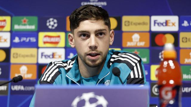 Fede Valverde, en rueda de prensa de la Champions League