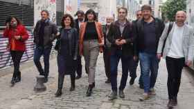 Representantes de formaciones de la izquierda andaluza a la salida de una reunión en Sevilla.