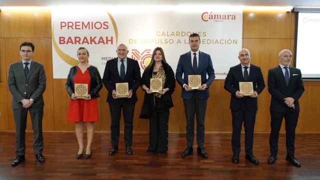 Los galardonados con el Premio Barakah 2022, durante el acto de este miércoles en la Cámara de Comercio de Valladolid.