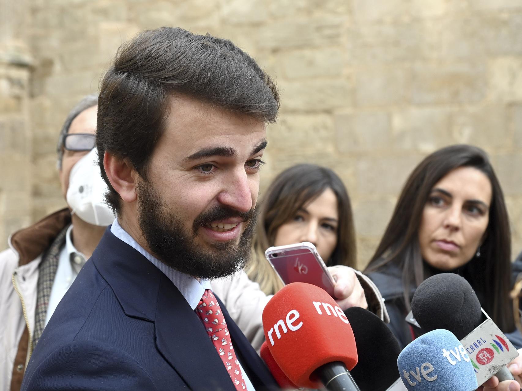 El vicepresidente de la Junta, Juan García-Gallardo, durante su intervención este miércoles en la Universidad de Burgos (UBU). / ICAL