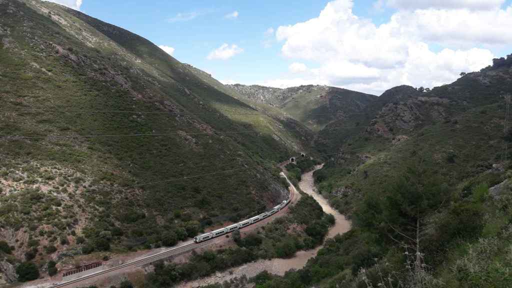 El tren regional en el trayecto entre Ronda y Algeciras, cerca de Cortes de la Frontera.