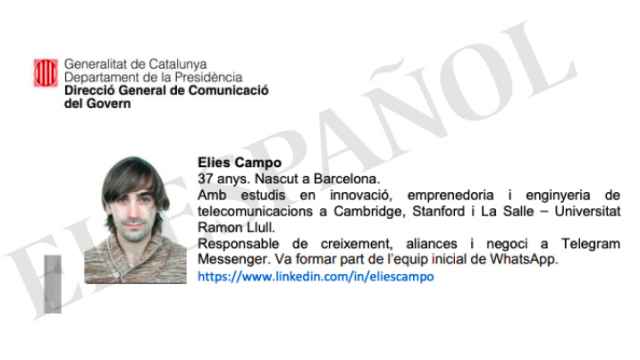 El informático, en el documento de la Generalitat con el que le presentaban como colaborador.