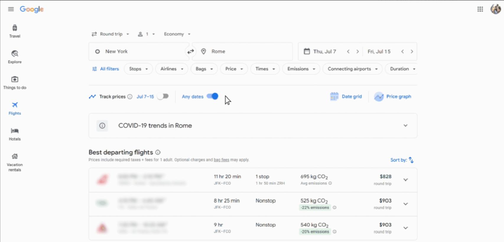 Nowe filtry w Lotach Google