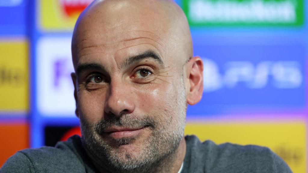 Pep Guardiola, en rueda de prensa de la Champions League