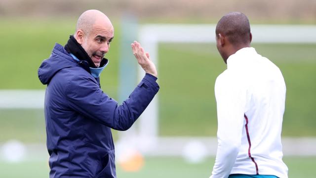 Pep Guardiola, durante el entrenamiento del Manchester City