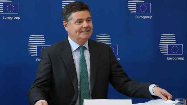 El presidente del Eurogrupo, Paschal Donohoe, durante la videoconferencia celebrada este martes.