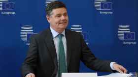 El presidente del Eurogrupo, Paschal Donohoe, durante la videoconferencia celebrada este martes.
