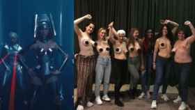 Fotograma del videoclip de 'Ay mamá' y una imagen de las mujeres que posaron y finalmente no aparecieron.