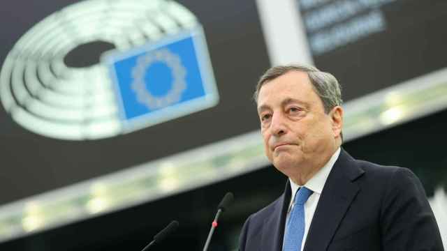 El primer ministro italiano, Mario Draghi, durante su discurso de este martes en la Eurocámara