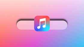 El dock del iPhone en un fotomontaje con el logo de Apple Music.