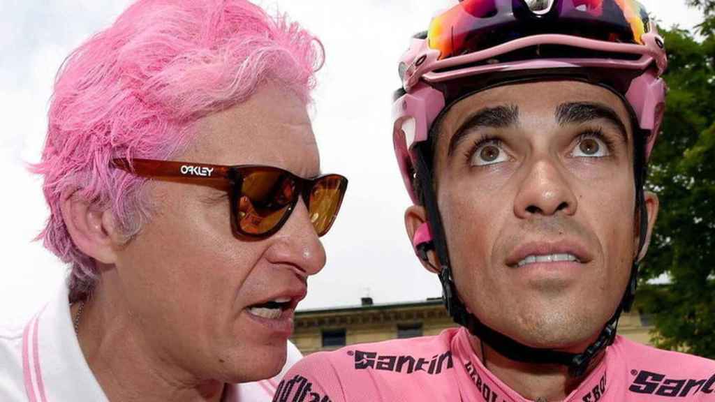 Patrón y jefe de filas: Oleg Tinkov y Alberto Contador, en el Giro de Italia de 2015.