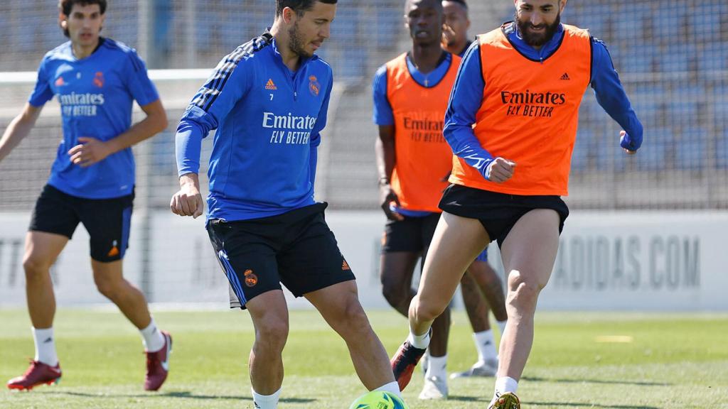 Hazard y Benzema, en el entrenamiento del Real Madrid