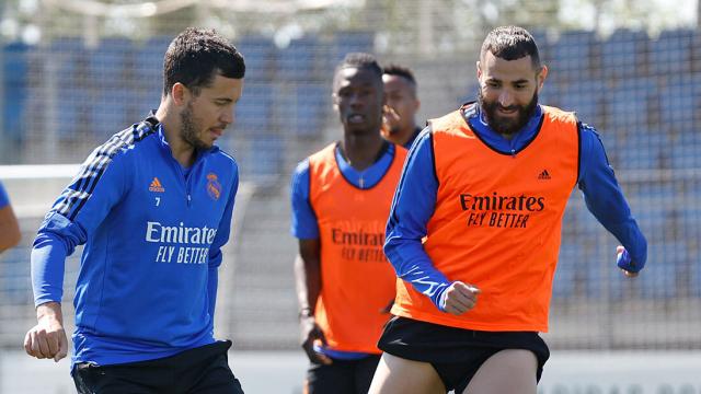 Hazard y Benzema, en el entrenamiento del Real Madrid