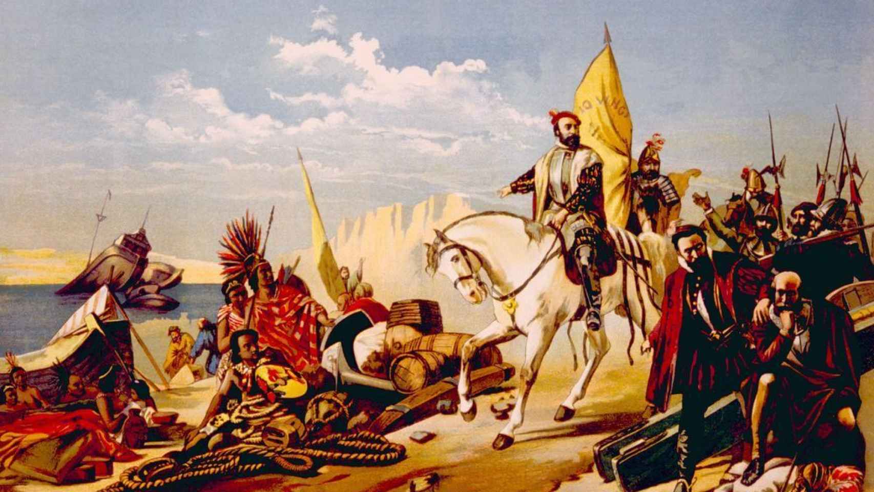 Representación de la expedición de Hernán Cortés.