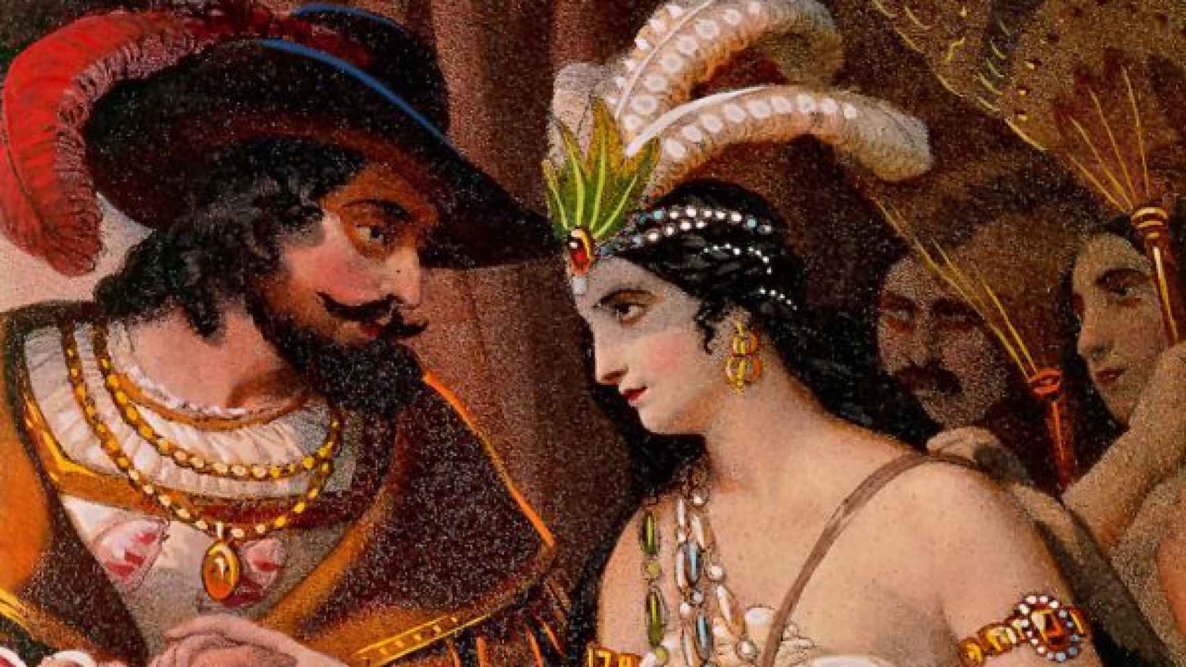 Retrato de Hernán Cortés y la Malinche.