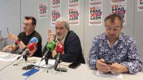 Los representantes de los sindicatos durante la presentación del movimiento 'Yo paro por León', este jueves.