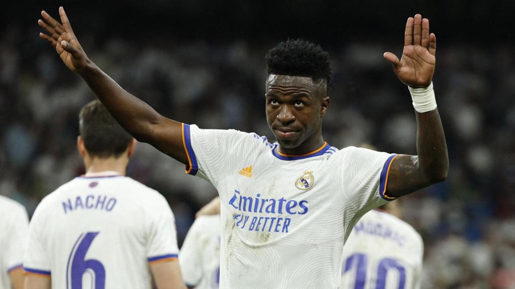 Vinicius celebra su gol al Levante, el cuarto del Real Madrid