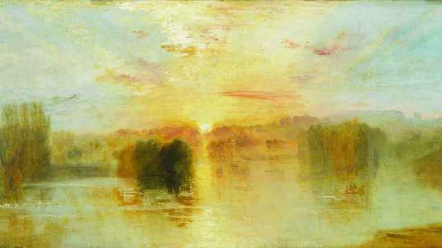Turner: 'Lago, Petworth, atardecer; esbozo de estudio',  h. 1827-28. Tate: Aceptado por la Nación como parte del Legado Turner 1856