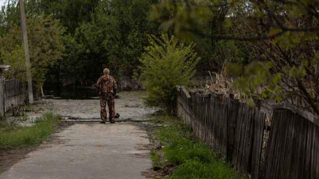 Un hombre camina en la región de Kiev.