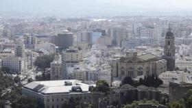 Recreación de la Catedral de Málaga con el tejado a dos aguas.