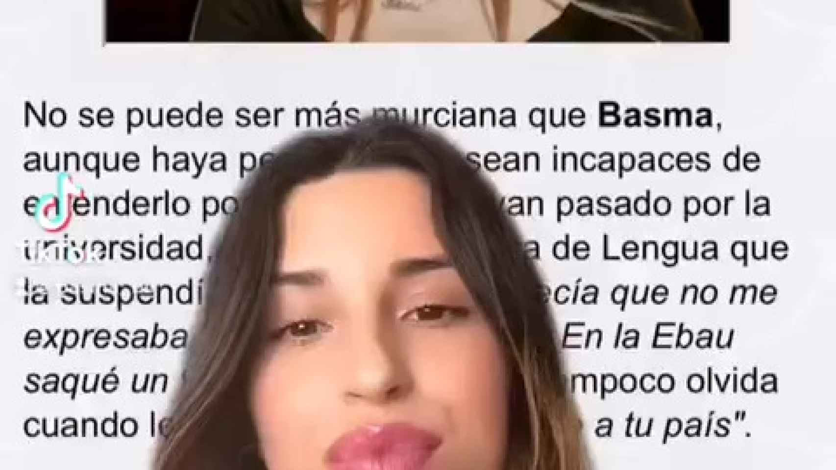 Basma, en el vídeo de Tik Tok donde denuncia que una profesora de Lengua Castellana la suspendía porque sus raíces marrqouíes.