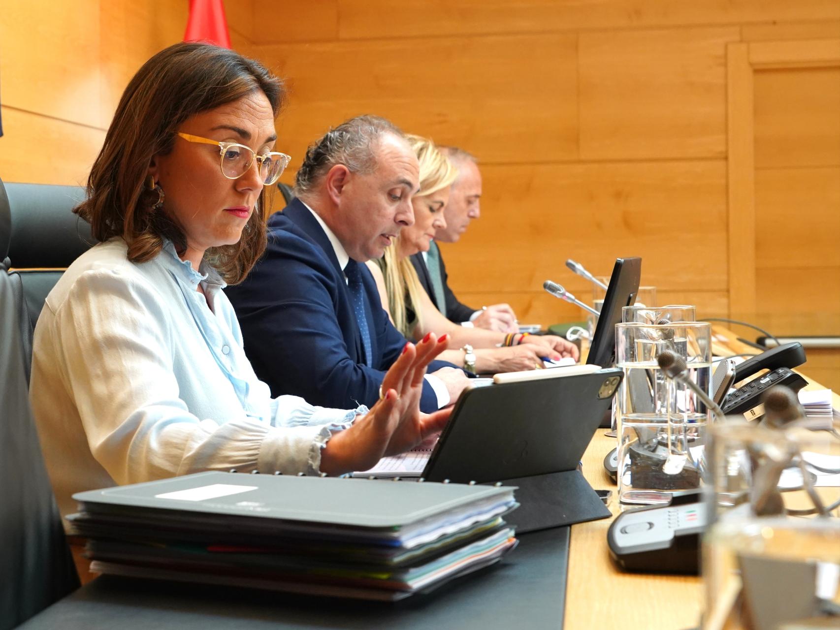 La consejera de Movilidad, María González, durante su comparecencia de este miércoles en las Cortes.