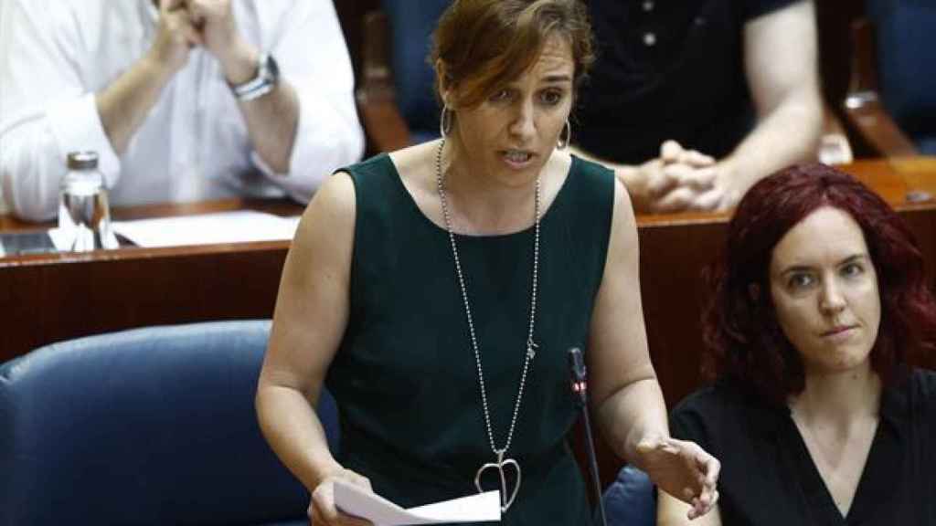 La diputada de Más Madrid Mónica García durante su intervención este jueves en el pleno de la Asamblea de Madrid.