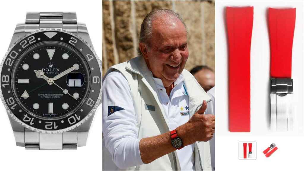 El rey Juan Carlos junto a su Rolex y su correa en un montaje de El Español.