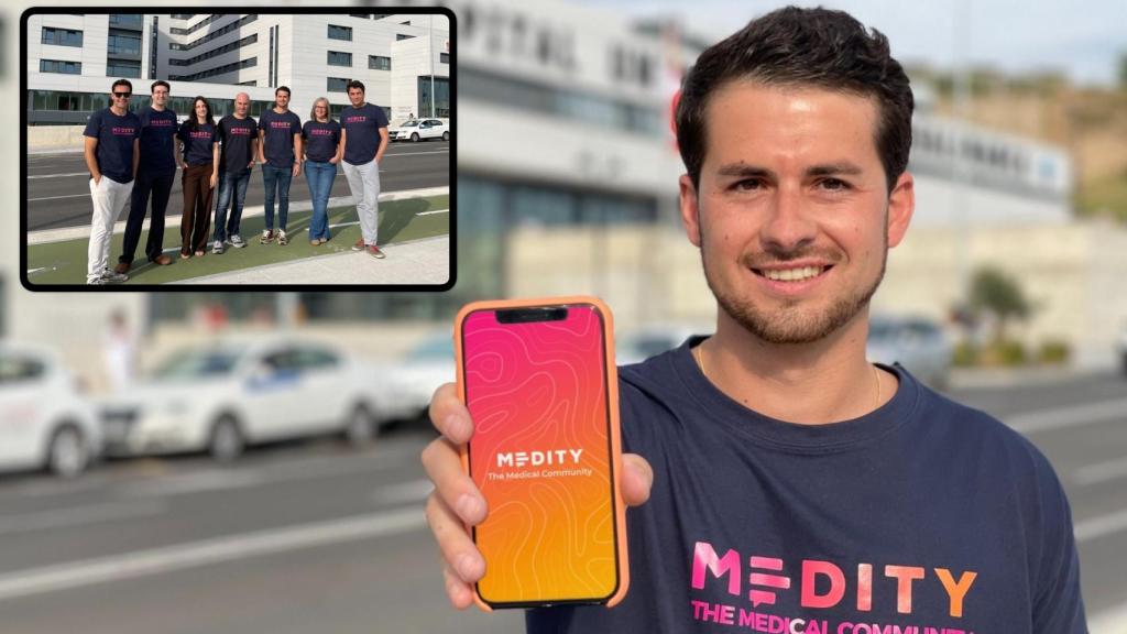 Ignacio Hernández, CEO y fundador de Medity, y en pequeño todo el grupo de trabajo del proyecto.