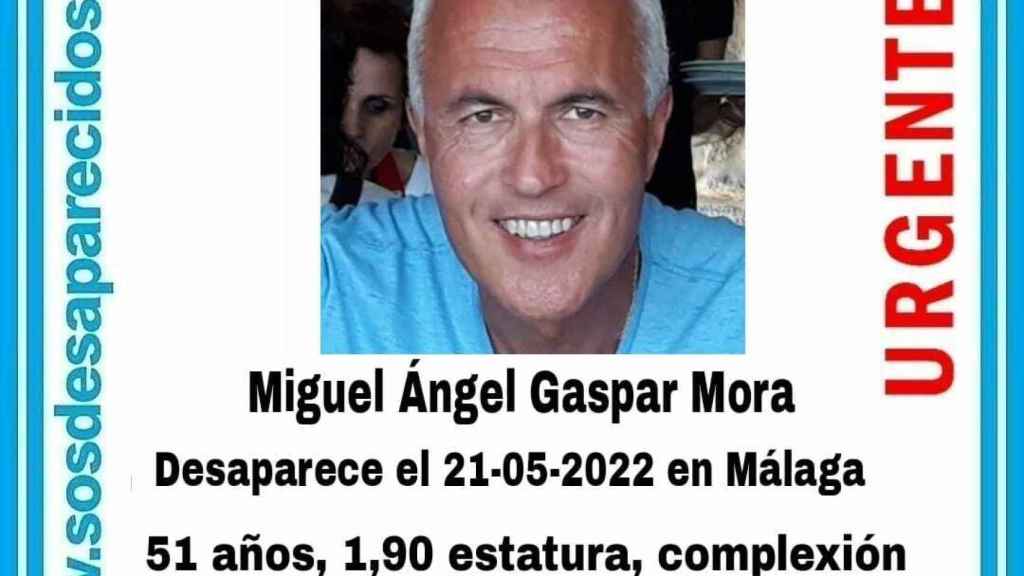 Mensaje de alerta por la desaparición de Miguel Ángel Gaspar Mora.