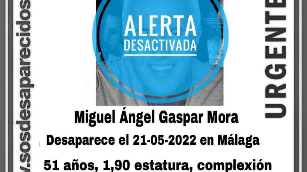 Mensaje desactivando la alerta por la desaparición de Miguel Ángel Gaspar Mora.