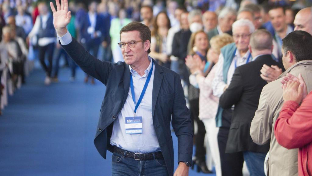 El presidente del Partido Popular, Alberto Núñez Feijóo, en el 18 Congreso del PPdeG en Pontevedra.