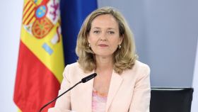 La vicepresidenta primera y ministra de Asuntos Económicos y Transformación Digital, Nadia Calviño, interviene en una rueda de prensa posterior al Consejo de Ministros  del 24 de mayo de 2022.