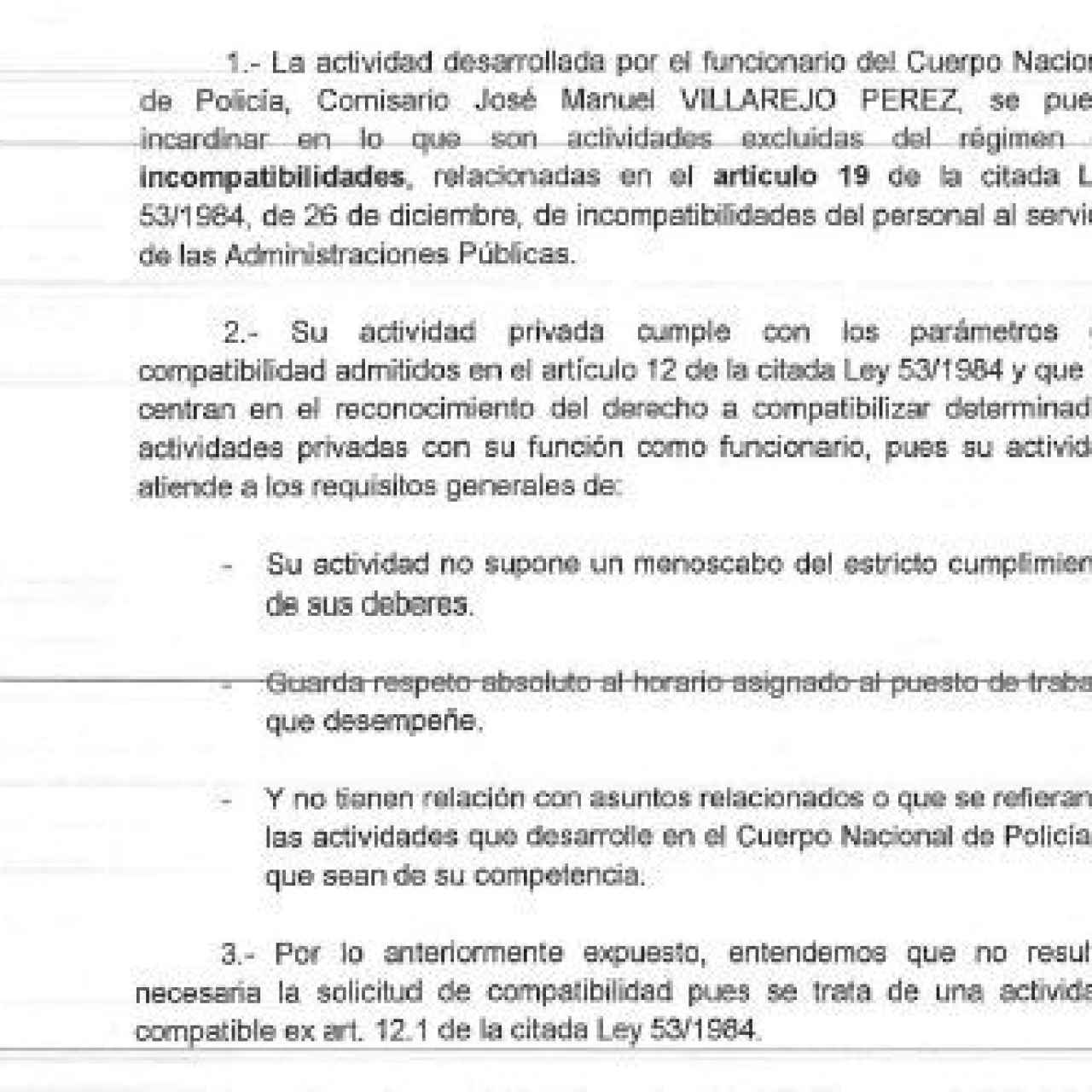 Conclusiones del informe de Interior sobre la actividad empresarial de Villarejo./