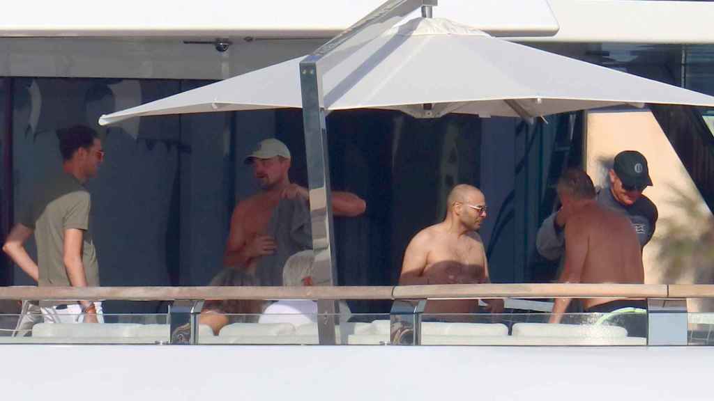 Leonardo DiCaprio with a group of friends on the mega yacht Vava II.