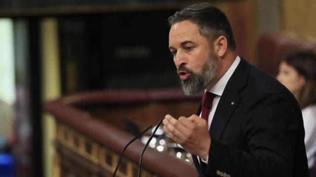 El líder de Vox, Santiago Abascal, interviene este jueves en el pleno del Congreso.