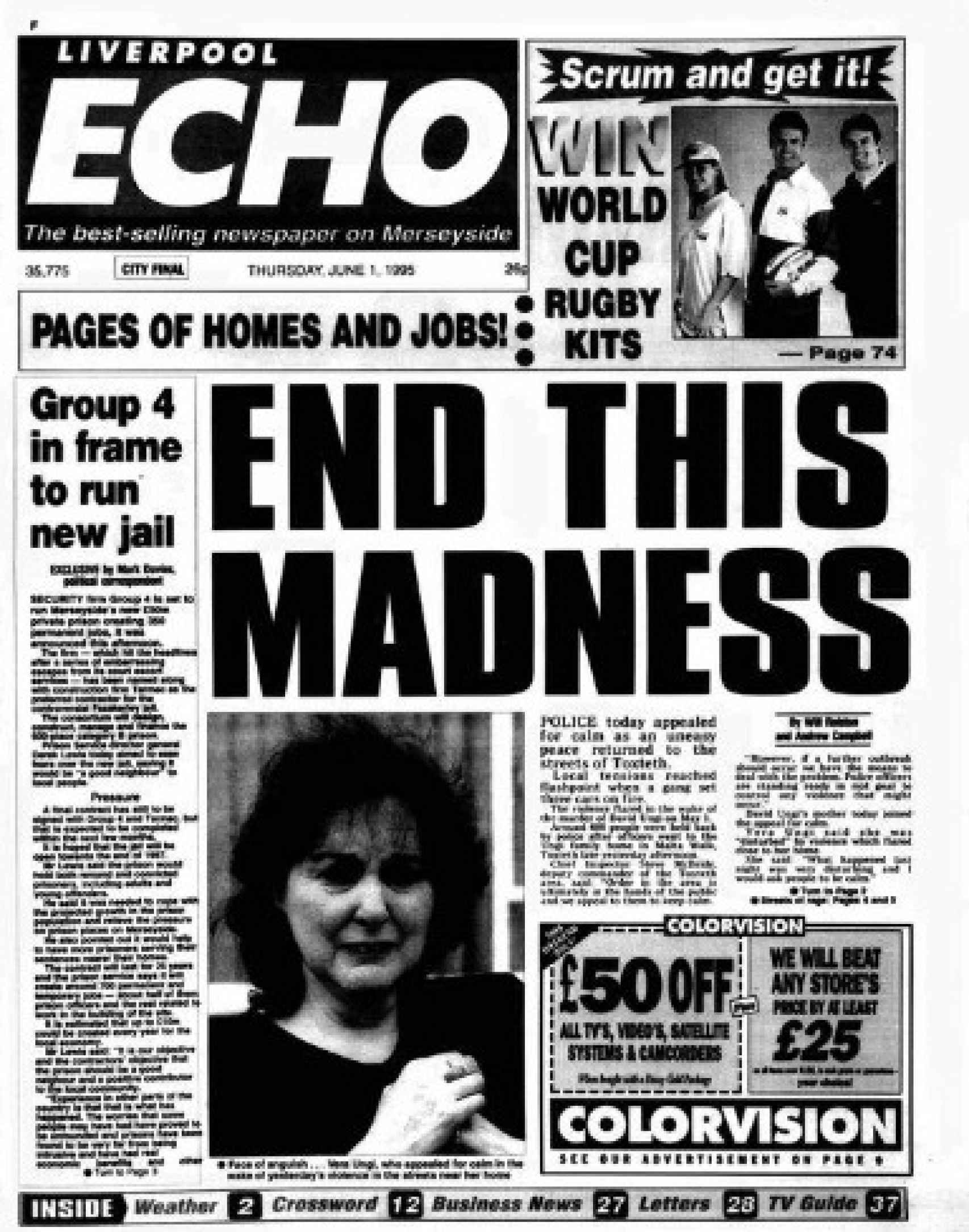 Portada del Liverpool ECHO en junio de 1995 tras tiroteos relacionados con la muerte del padre de David Ungi.