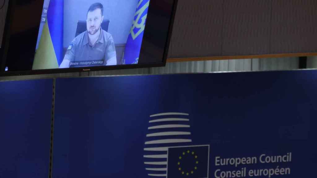 Volodímir Zelenski, durante su intervención en el Consejo Europeo