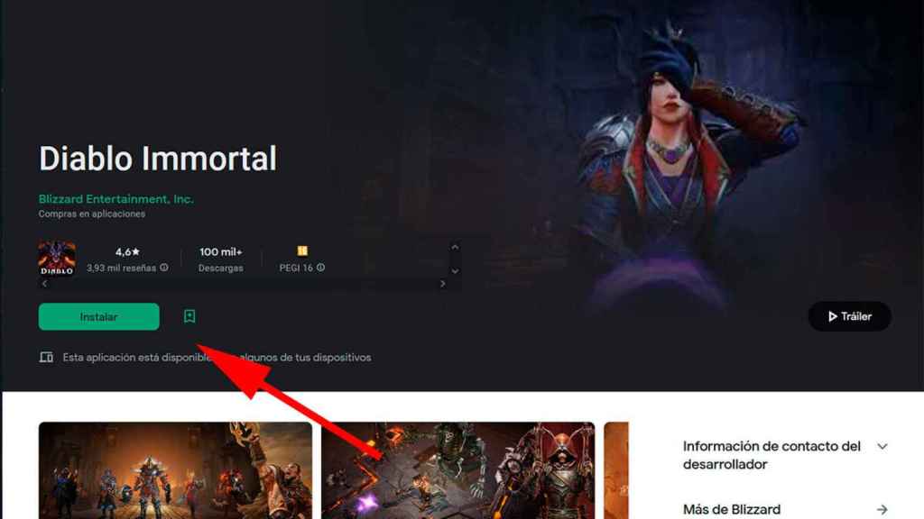 Diablo Inmortal en la Play Store de PC