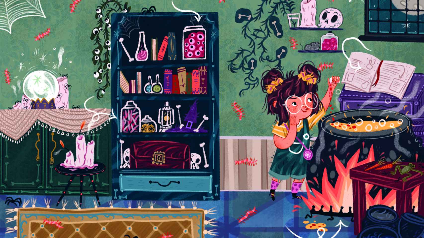 Ilustración de Laura Proietti para el libro 'Malvarina. Quiero ser bruja' (Editorial Flamboyant), de Susanna Isern