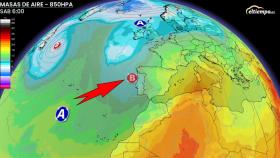 La borrasca situada frente a la Península Ibérica. Eltiempo.es.