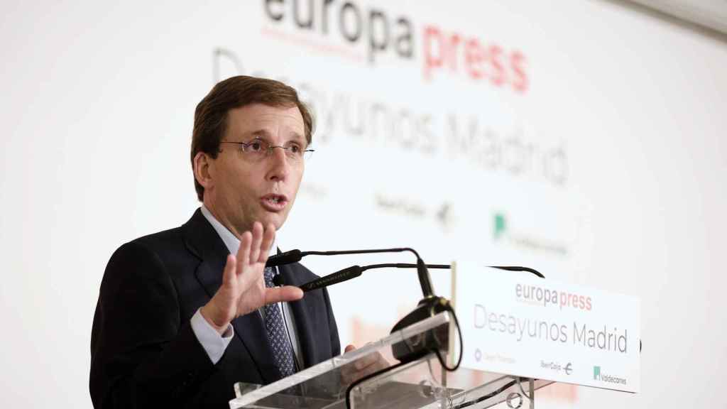 El alcalde de Madrid, José Luis Martínez-Almeida, este lunes en el desayuno informativo de Europa Press.