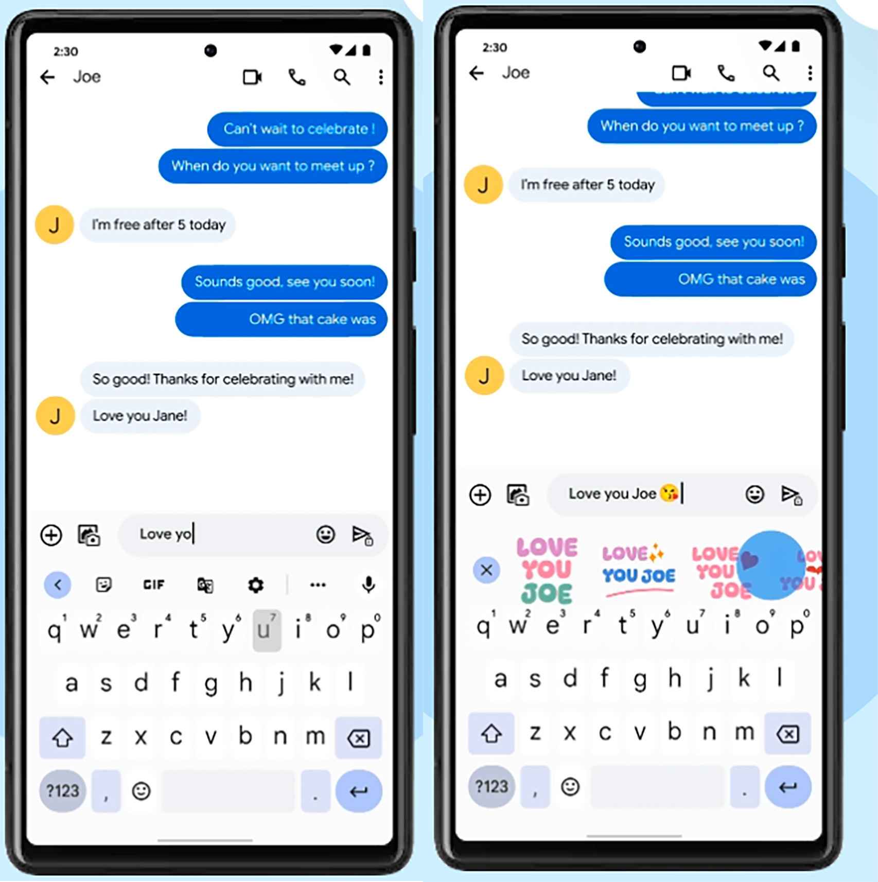 Personalized messages based on what is typed