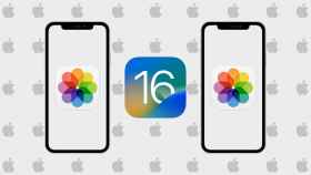Fotomontaje con dos iPhone y el logo de iOS 16