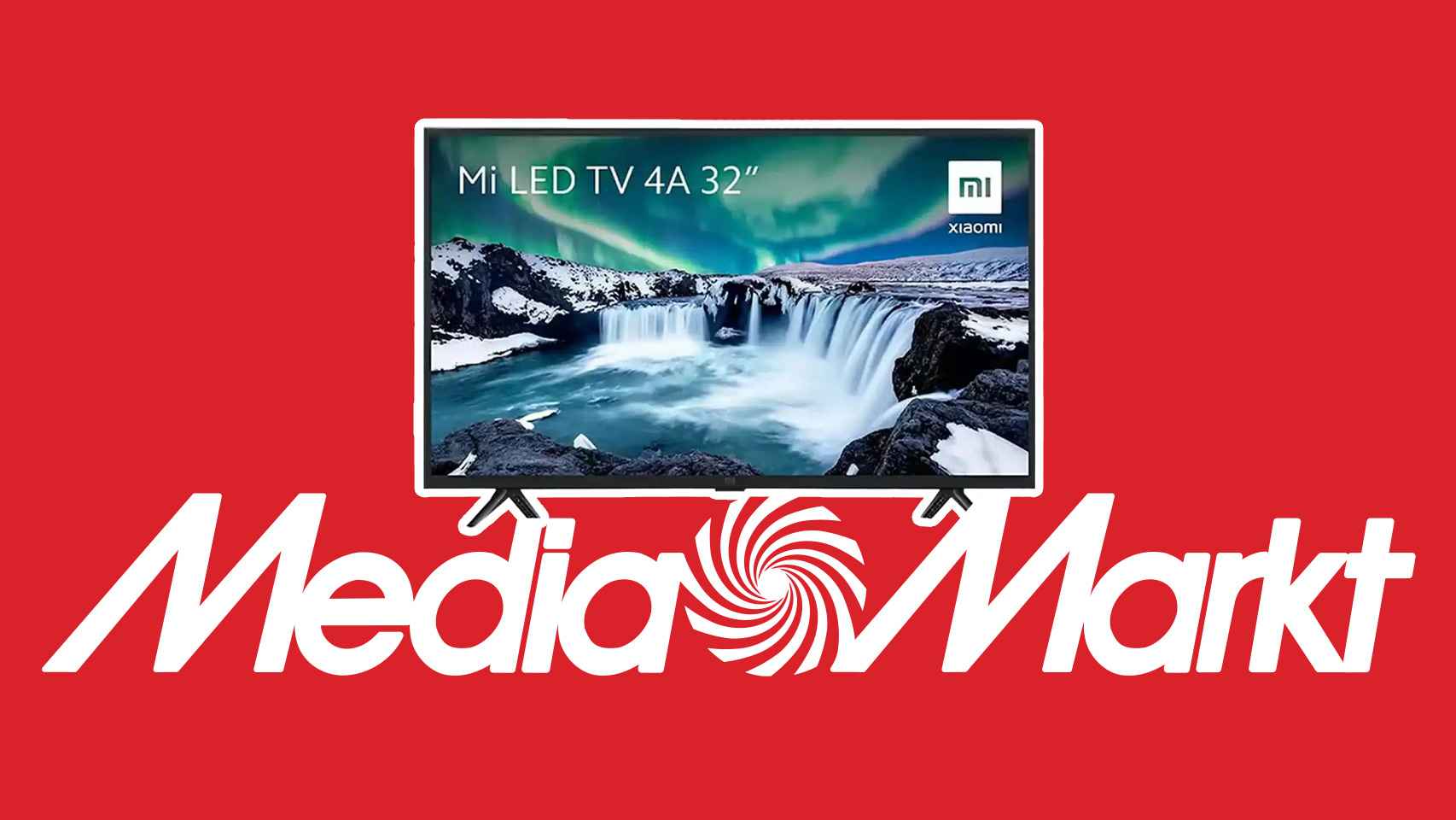 Televisor de Xiaomi en un fotomontaje con el logo de Media Markt.