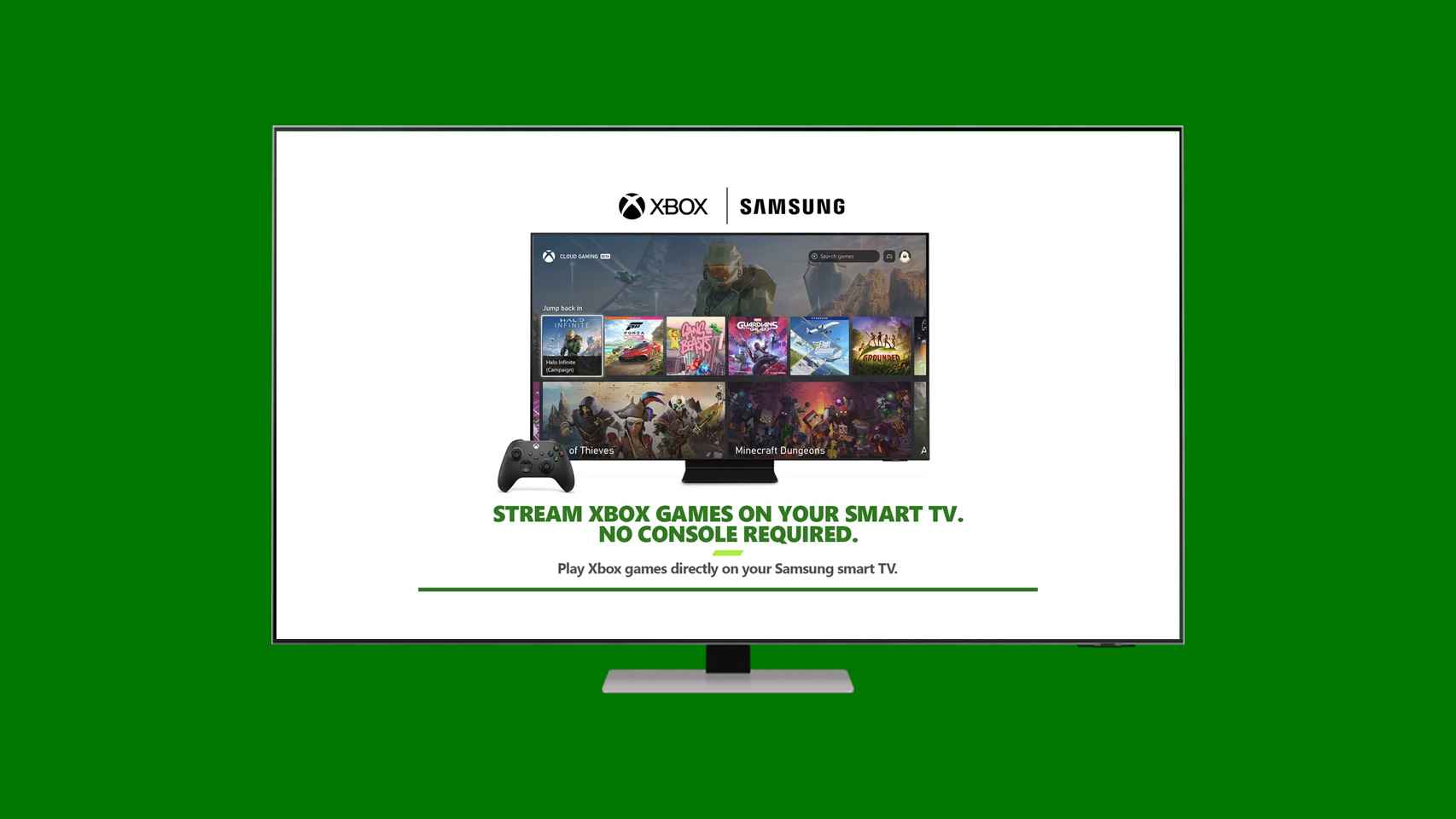 Fotomontaje con un televisor Samsung y con el videojuego en la nube de Xbox.