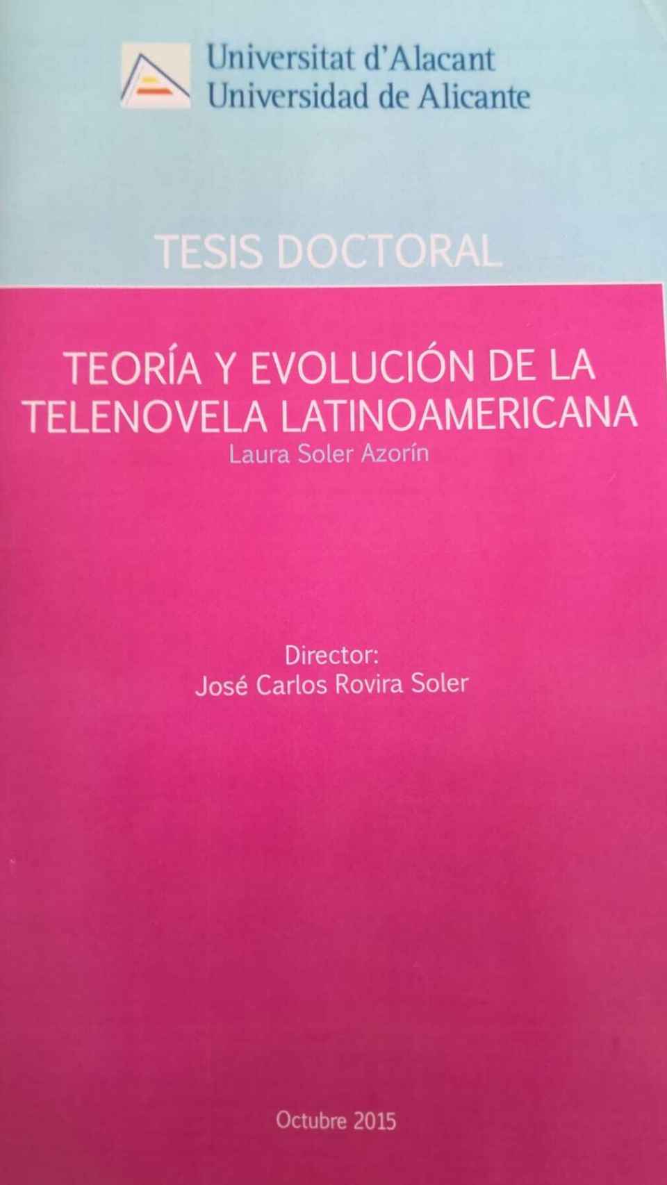 La portada de su tesis doctoral.