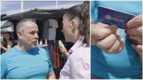 Fragmento del vídeo en el que un falso militante del PP rompe su carnet frente a Macarena Olona.