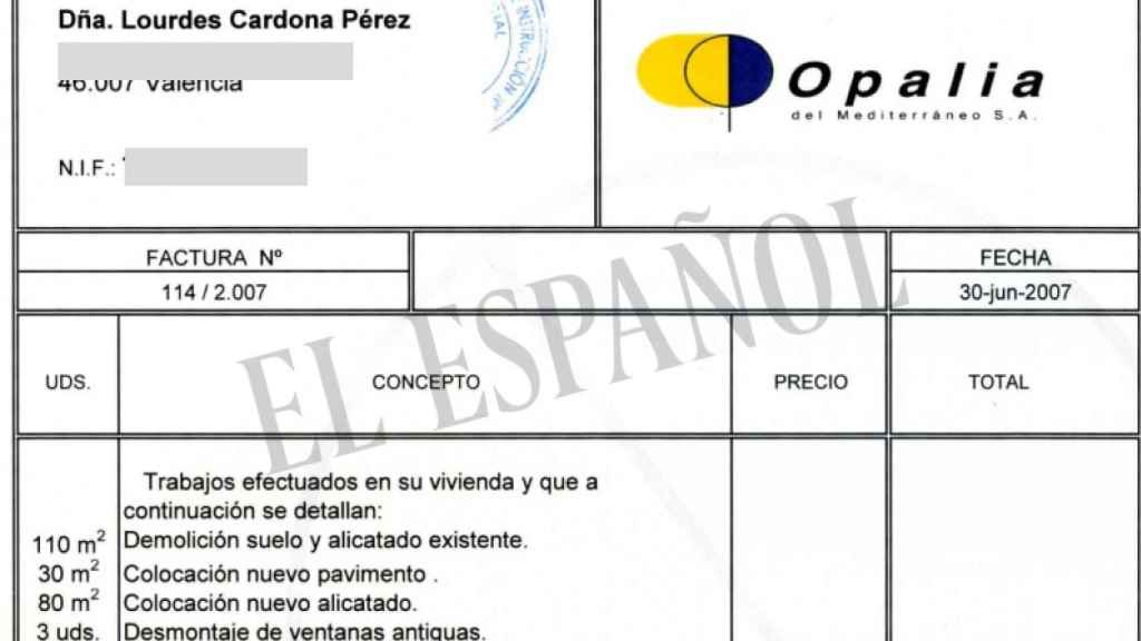 Una de las facturas halladas en casa de José Cataluña, extesorero del PSOE en Valencia.